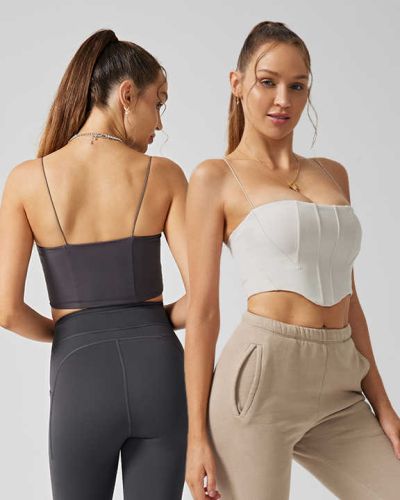 Women Fashion NY25027 Slim Fit Body Sleeveless Scoop Neckline Solid Color Contour Corset Crop Top for Party Dance Yoga Underwear