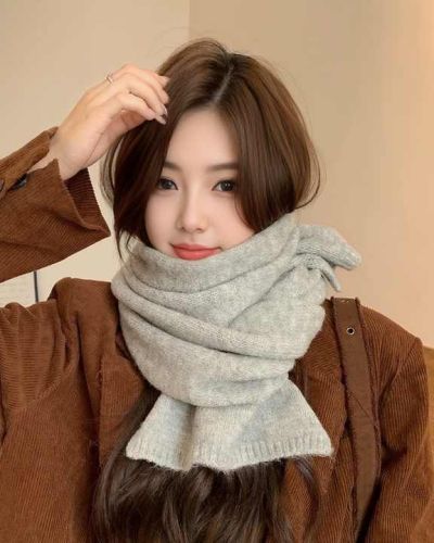 Women’s Winter Knitted Scarf New Korean Style Solid Color Soft and Warm Lazy Style Custom Logo Made Student Scarf Light