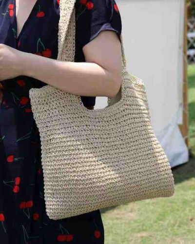 Hot Selling Straw Woven Open-Top Handheld Beach Bag for Women