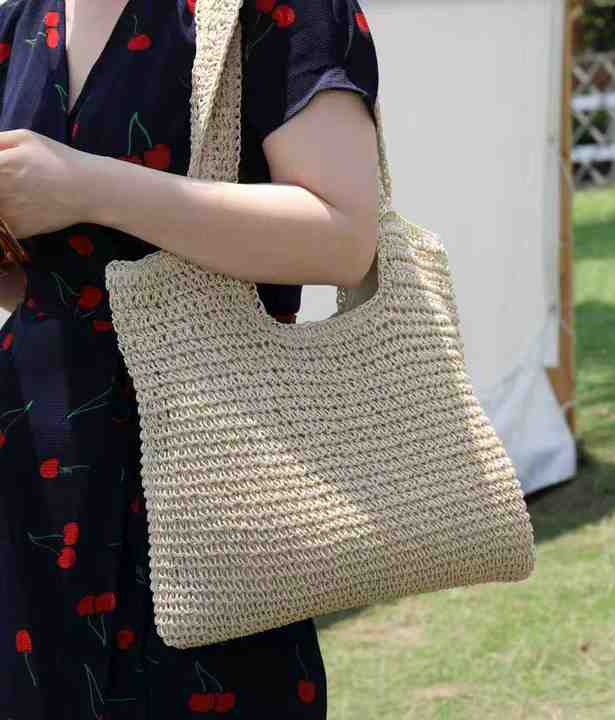 Hot Selling Straw Woven Open-Top Handheld Beach Bag for Women