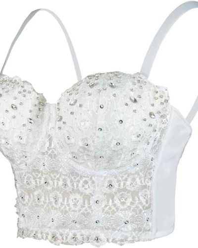 Explosive Models Women’s Breathable Crop Top Sexy Lace Corset Halter Knitted Fabric Sustainable Party Lace Tops Para Mujer