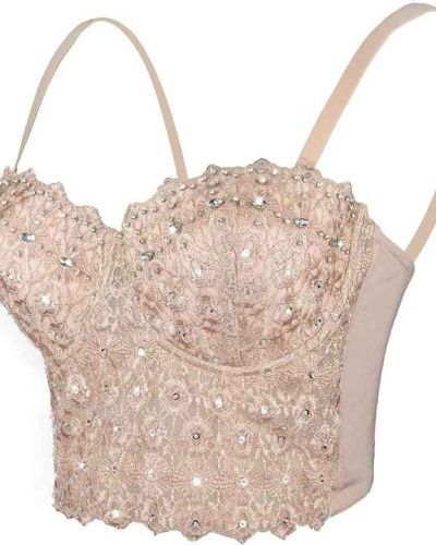 Explosive Models Women’s Breathable Crop Top Sexy Lace Corset Halter Knitted Fabric Sustainable Party Lace Tops Para Mujer